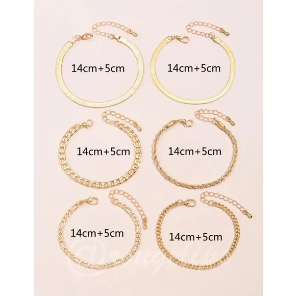 Set of 6 Gold Tone Bracelets Chain Rope Fashion Jewelry - Picture 4 of 5